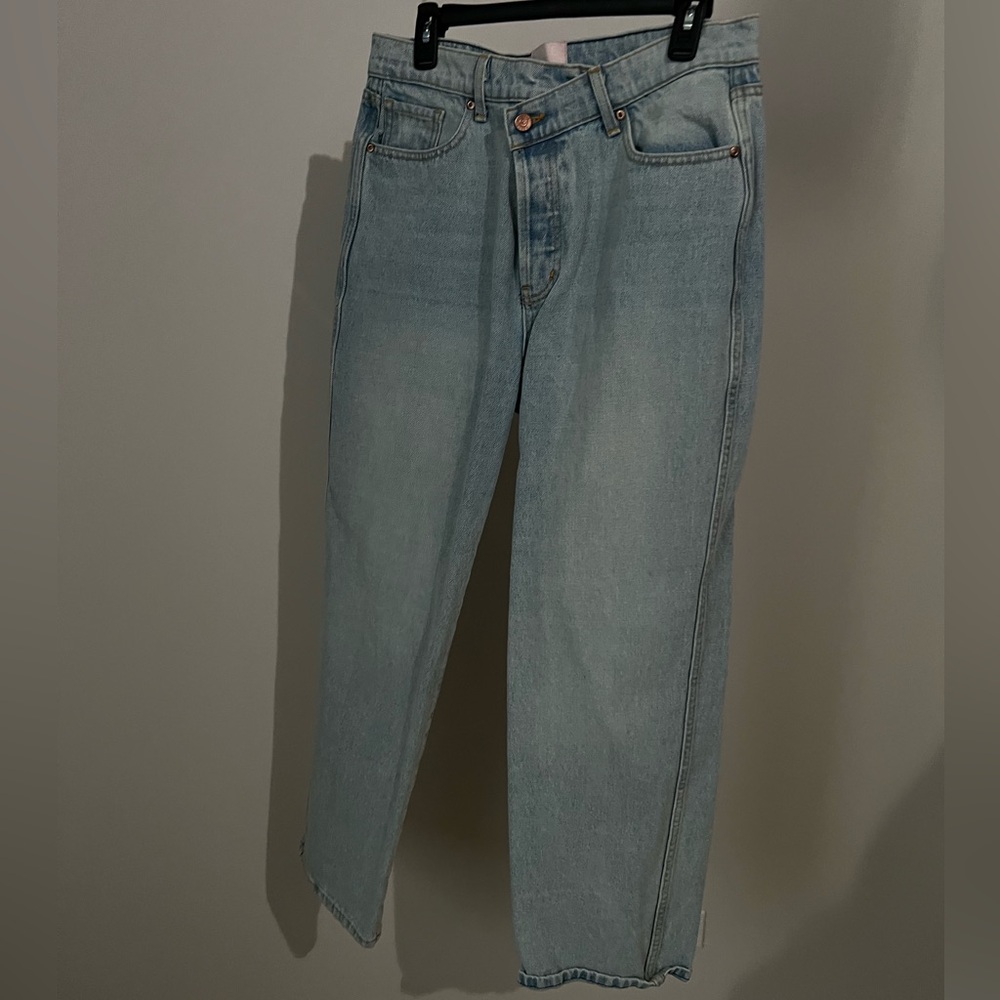 revice denim blue crooked cross waistband jean size 32